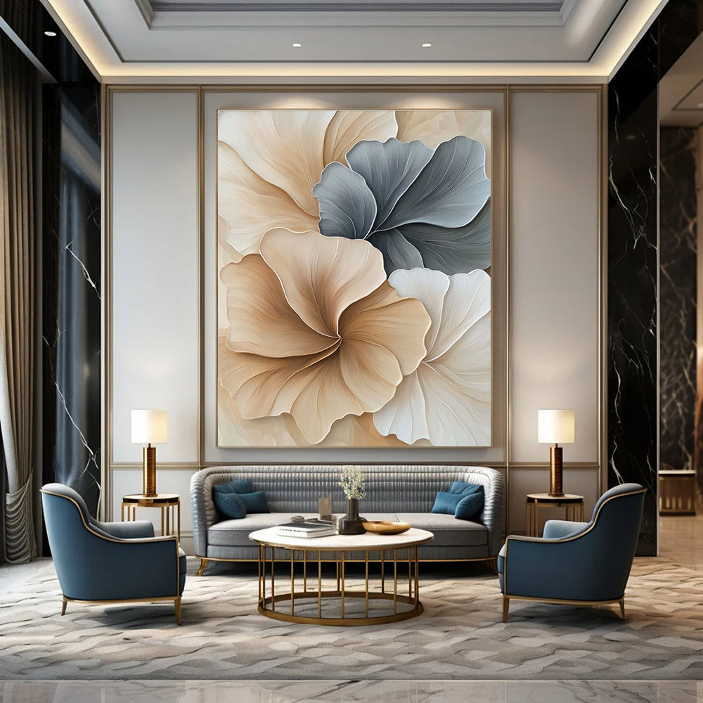 Beige and Grey Floral Shapes Abstract Painting of Elegant Nature GAB0094