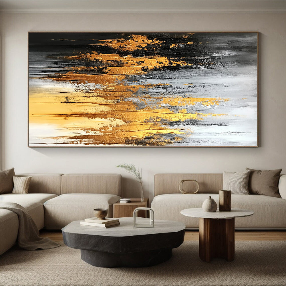 Gray Gold Abstract Painting with Luxe Drama WINK696