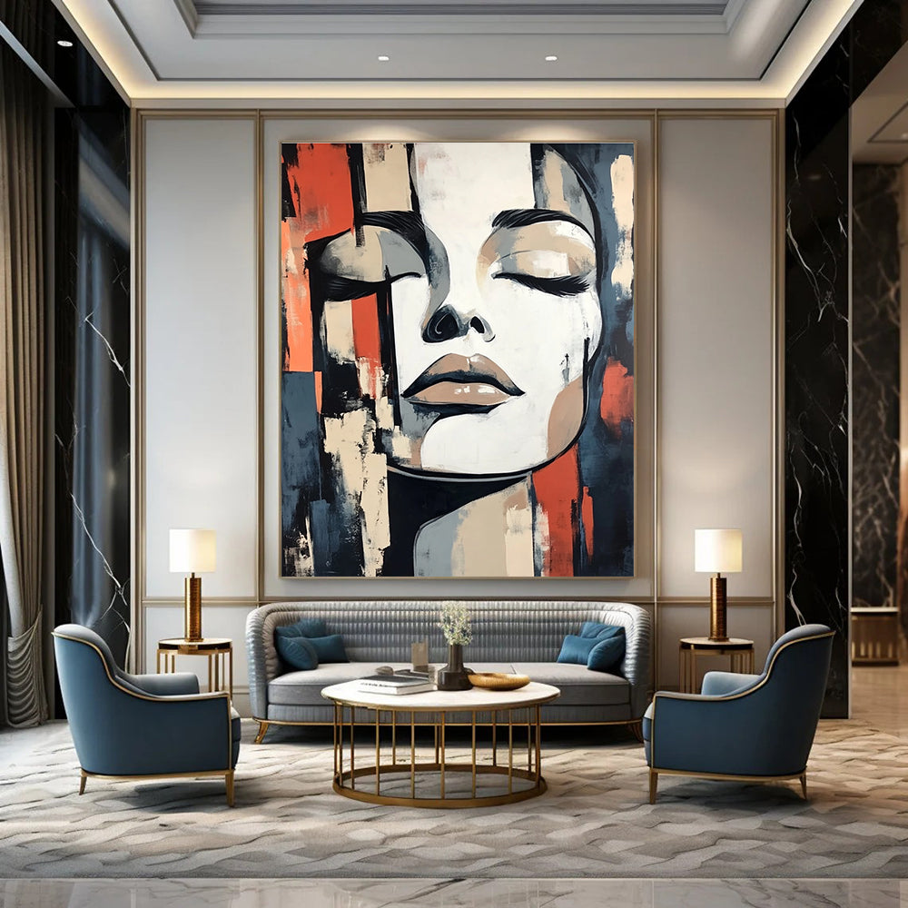 Abstract Face with Closed Eyes Painting of Serene Contemplation GAB0125
