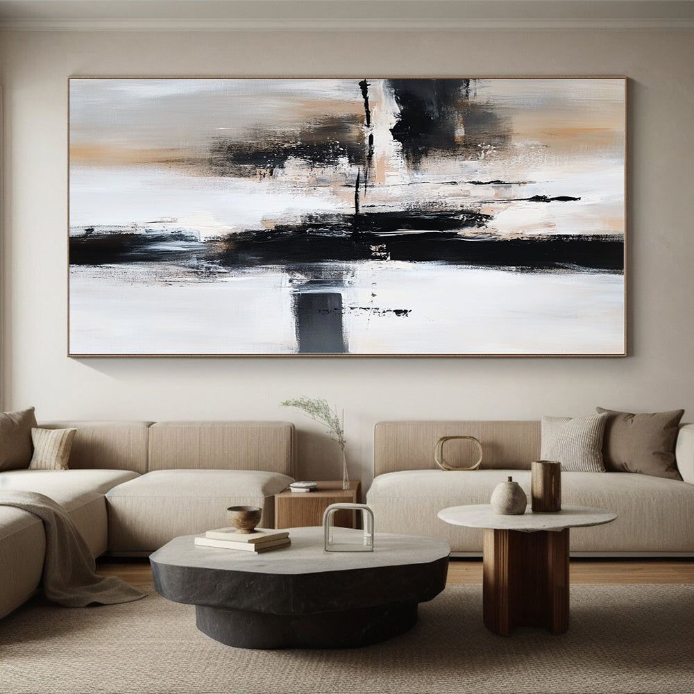 Dynamic Monochrome Abstract Painting with Evocative Mystery WINK509