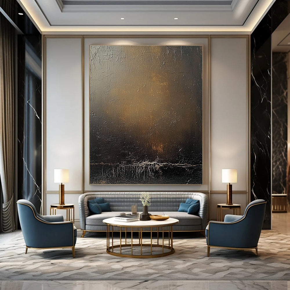 Dark Textured Canvas Mysterious Abstract Painting for Dramatic Spaces GAB1474