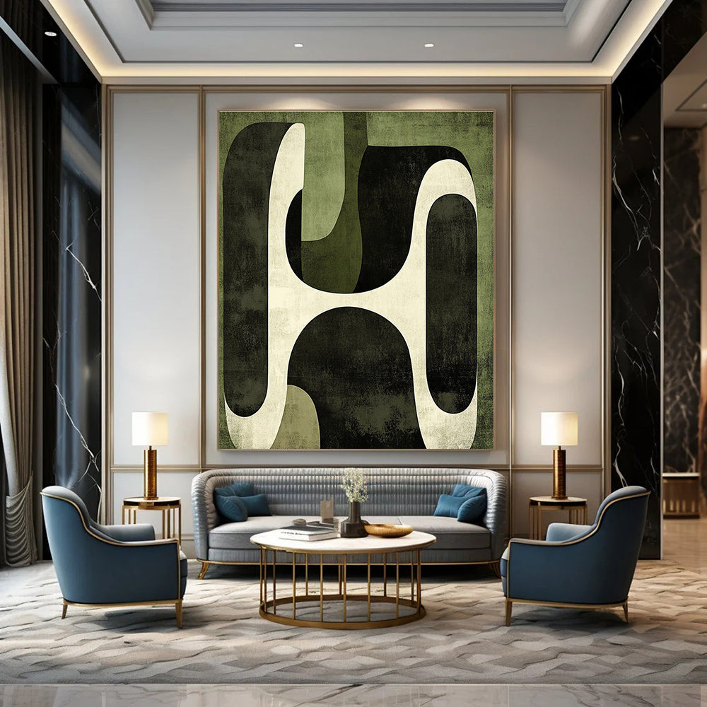 Green Geometric Abstract Painting for Eco - Friendly Workspaces GAB0967