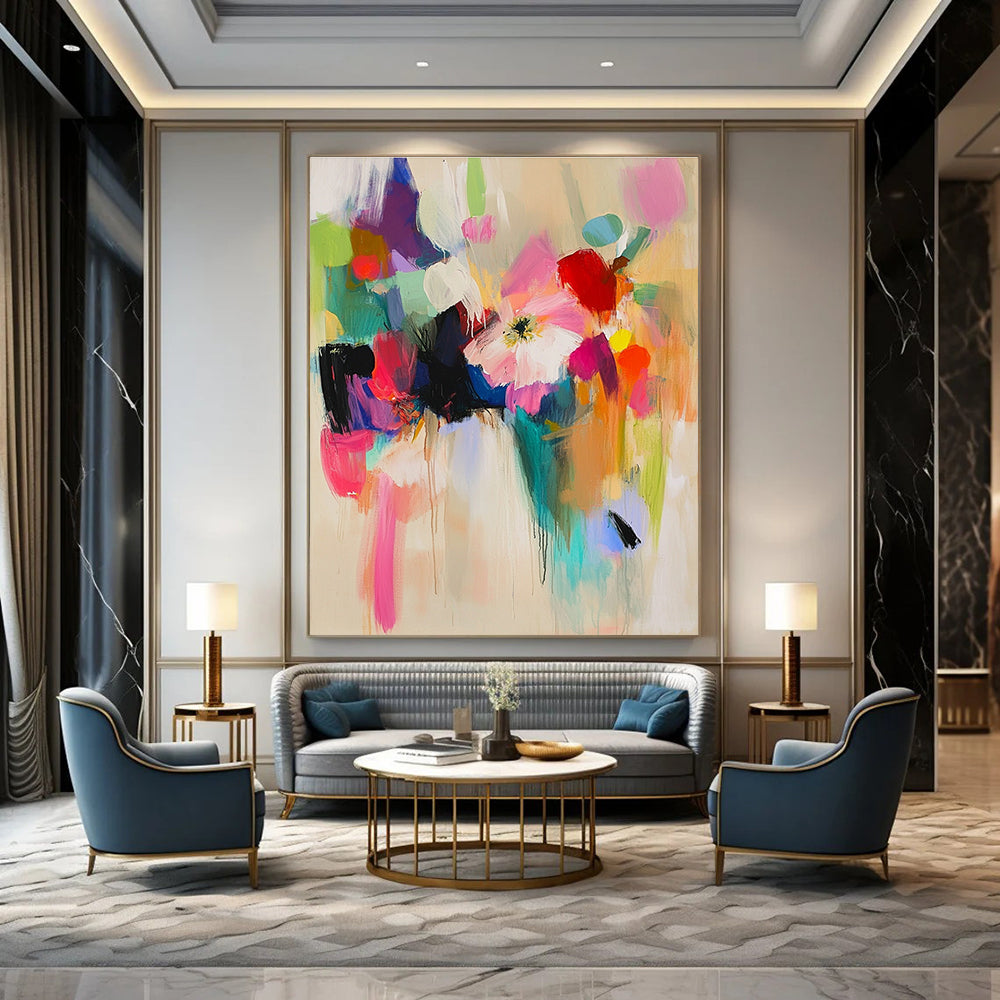 Colorful Floral Abstract Painting for Bohemian - Style Living Rooms GAB1240