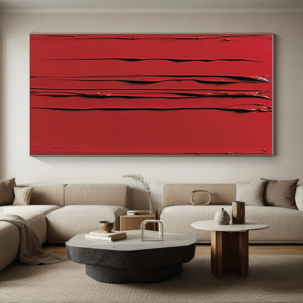 Red Textured Stripes Abstract Painting with Bold Energy WINK101