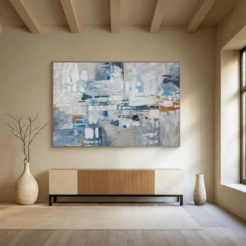 Blue - Toned Abstract Cityscape Painting for Corporate Spaces YHT017