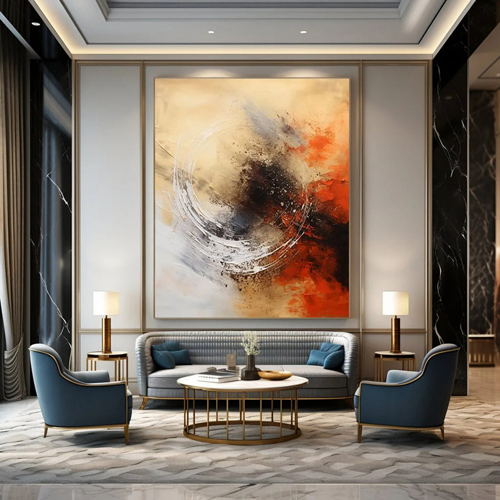 Beige - Orange - Black Abstract Painting for Artistic Dining Areas HENG121
