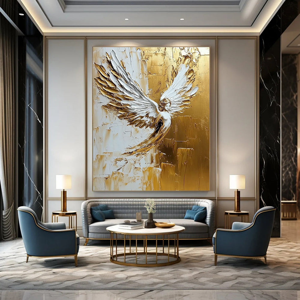 Golden Angel Winged Figure - Spiritual Textured Abstract Art GAB0434