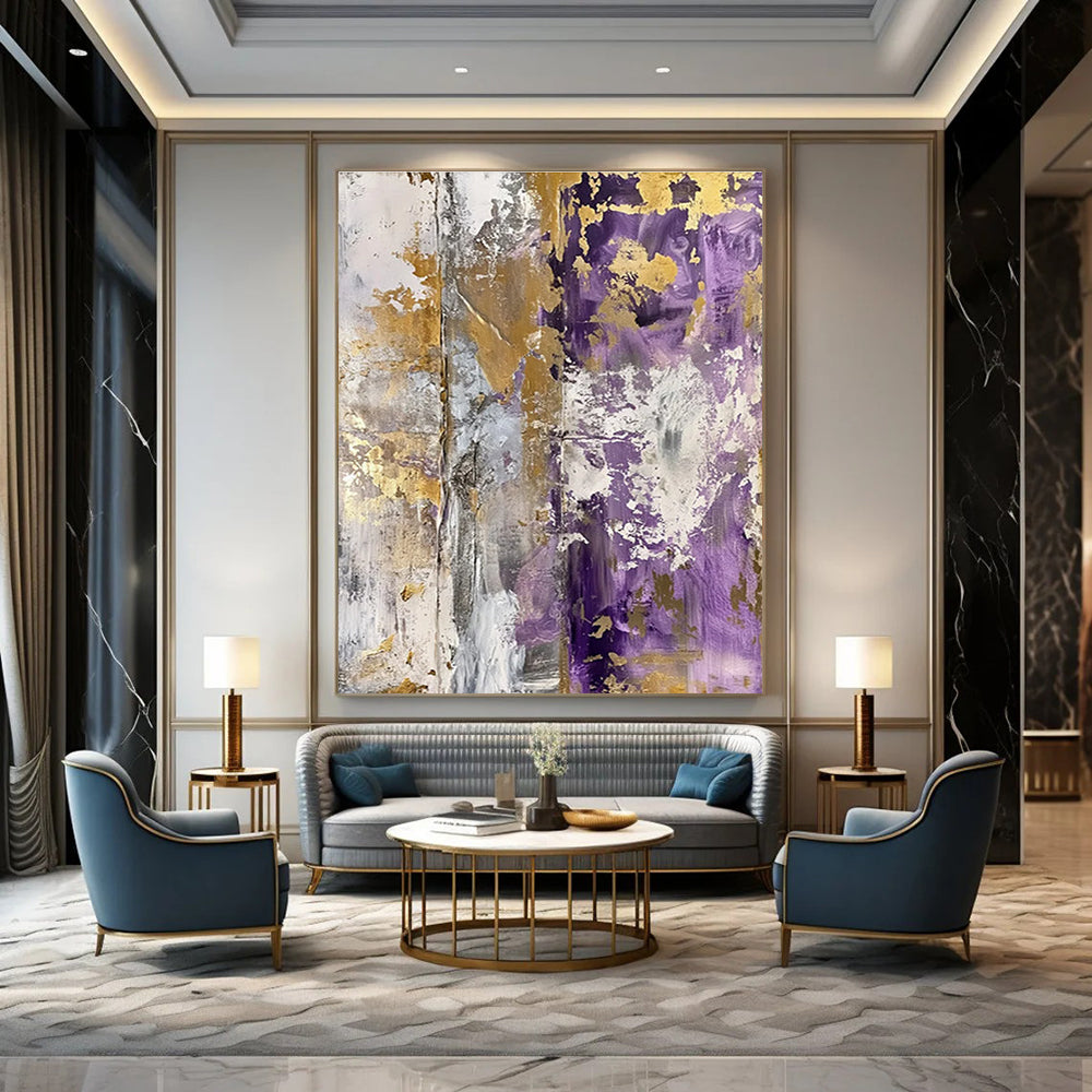 Purple - Gold - Gray Abstract Painting for Upscale Event Venues HENG134