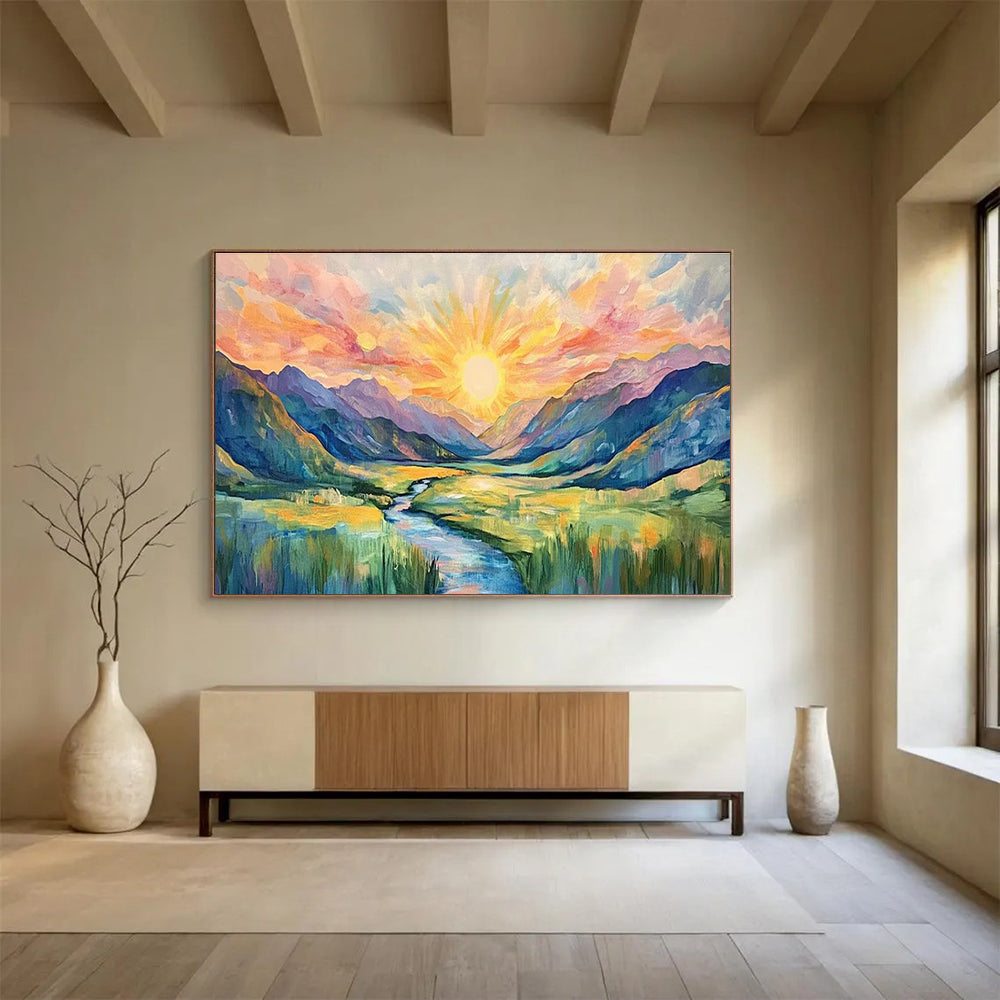 Sunrise Mountain Abstract Painting for Adventure - Lover Offices YHT416