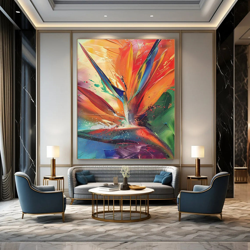Colorful Bird of Paradise Abstract Painting for Tropical - Themed Restaurants HENG525