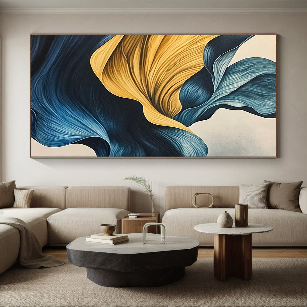 Blue and Yellow Flowing Shapes Abstract Painting with Graceful Movement WINK049