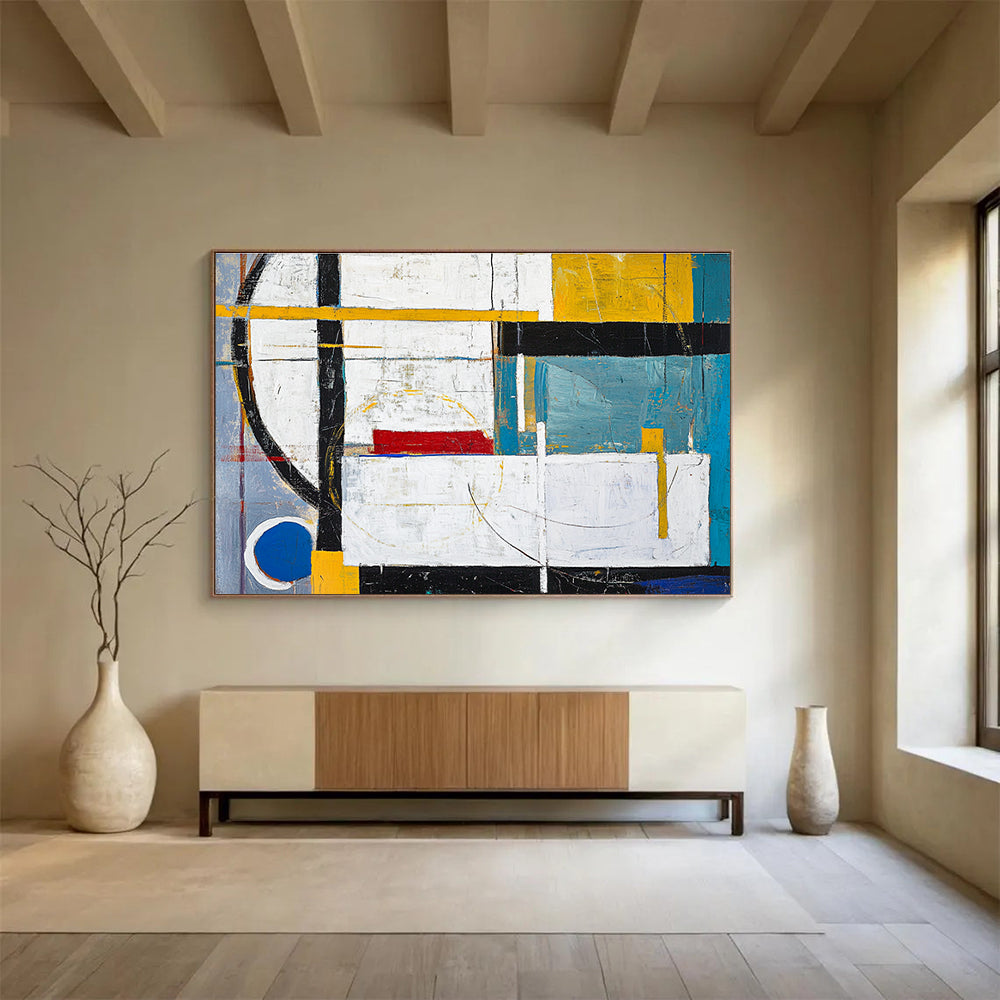 Geometric Color Block Abstract Painting with Structured Vibrant Shapes ABS549