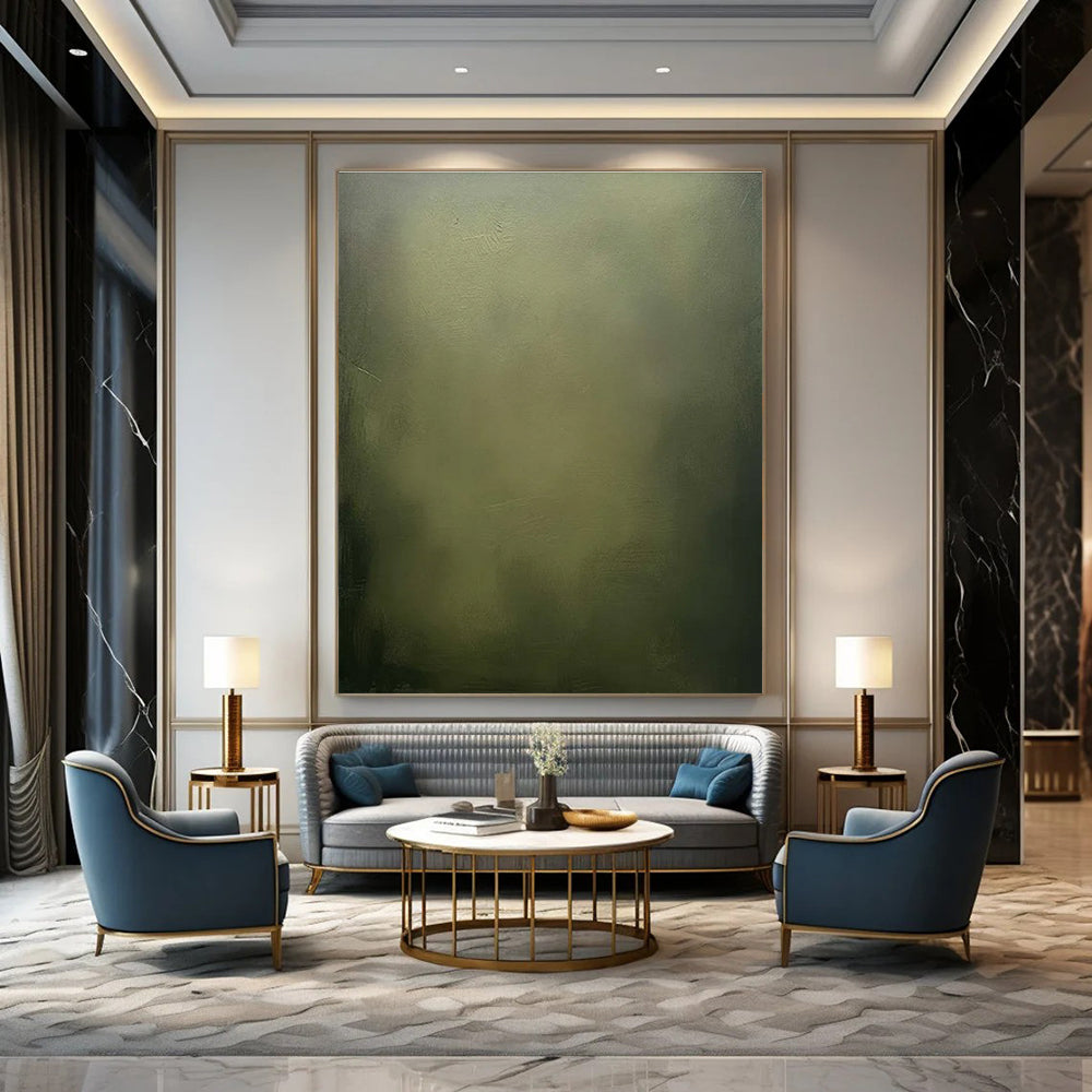Muted Green Abstract Painting for Serene Spa Waiting Areas HENG486