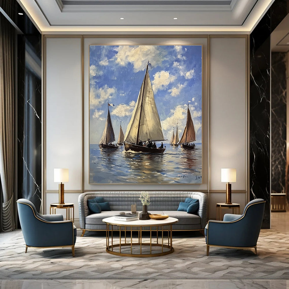 Sailing Boats on the Sea Classic Maritime Abstract Painting GAB0284