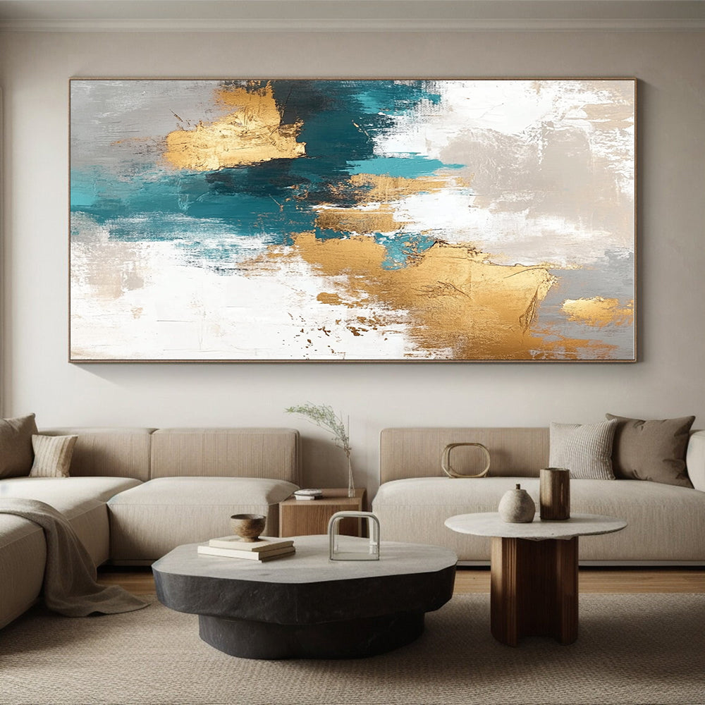 Teal - and - Gold Abstract Painting with Coastal Sophistication WINK328