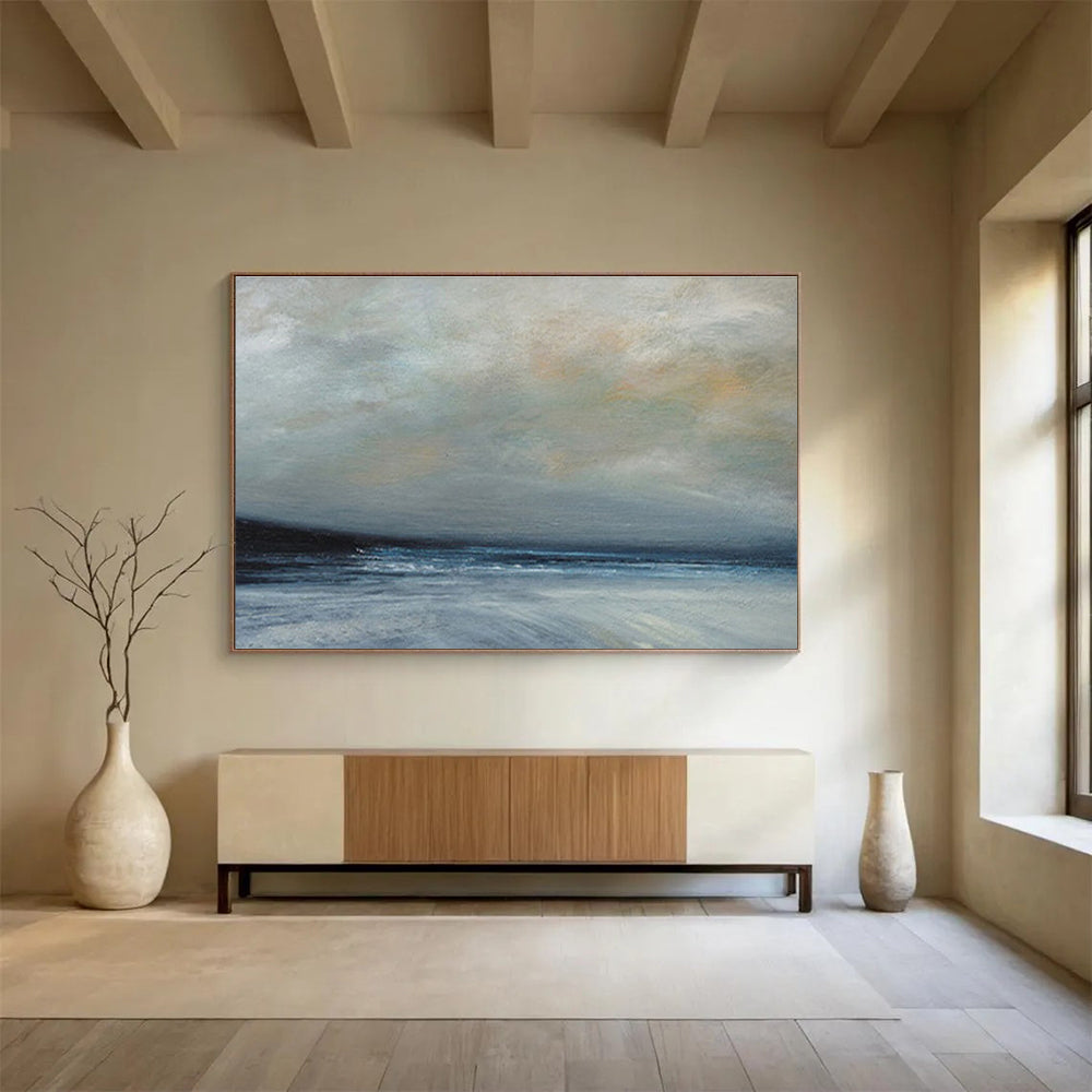 Misty Sea at Dusk Ethereal Abstract Painting for Serene Spaces YHT021
