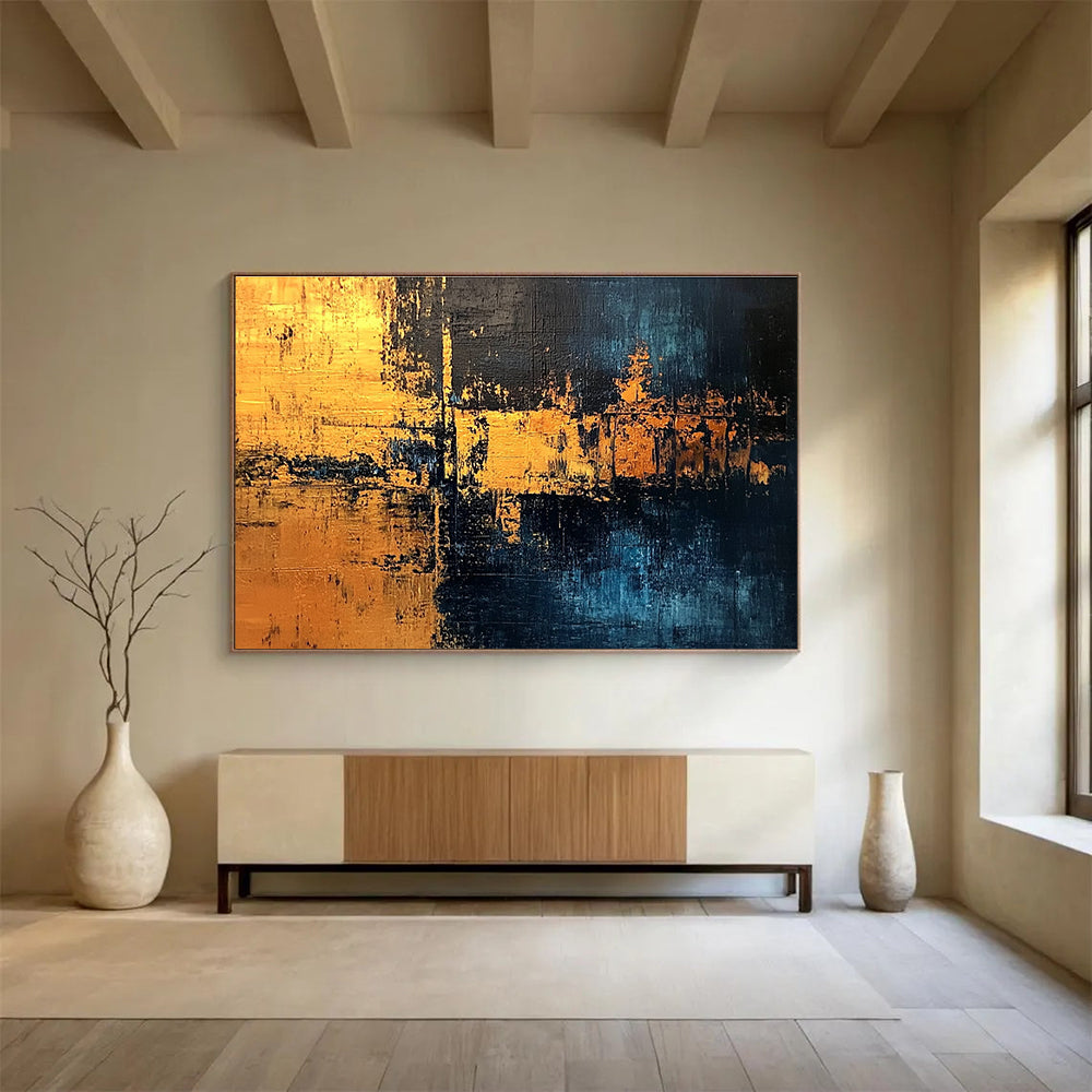 Golden Night Abstract Painting with Mysterious, Luxurious Tones ABS529