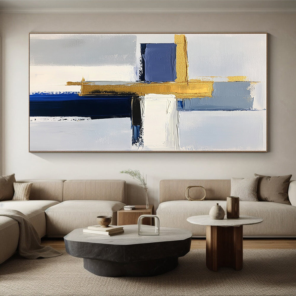 Blue Gold Purple Abstract Painting with Colorful Geometry WINK567