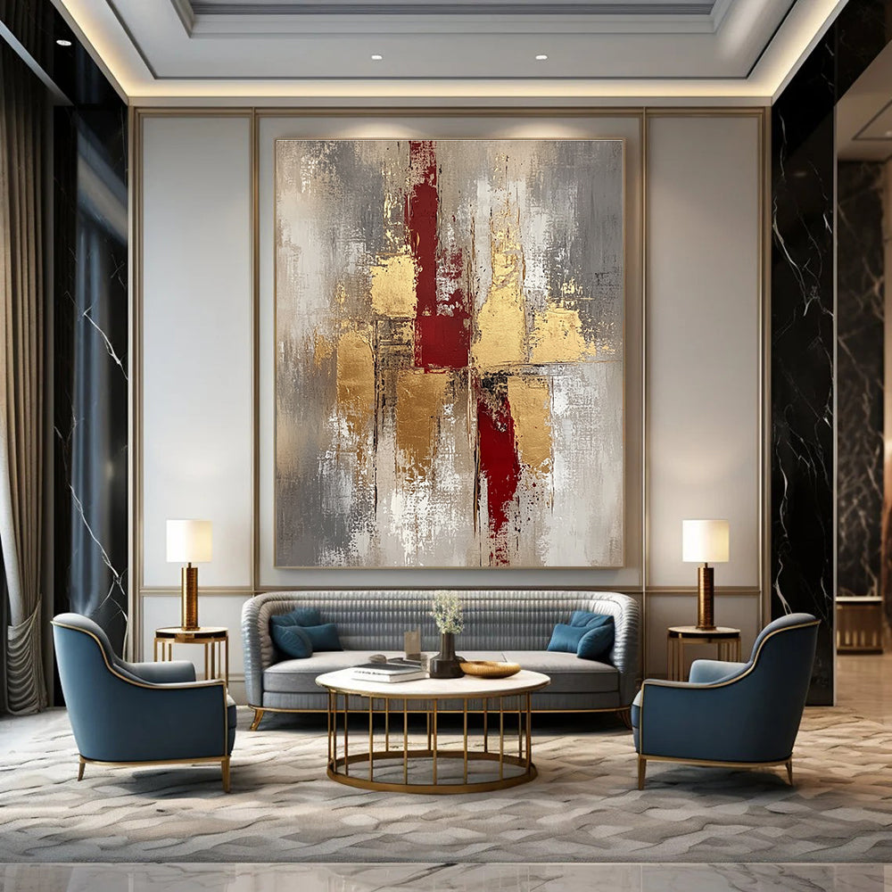 Red and Gold Textured Abstract Painting for Luxury Dining Rooms GAB0881