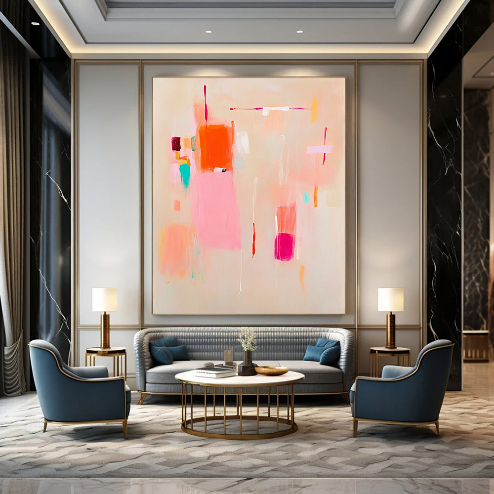 Pastel Color Block Abstract Painting for Charming - Styled Cafes GAB1096