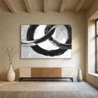 Intertwined Black Rings: Dynamic Movement in Monochrome Abstract Painting ABS175