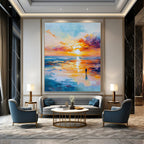 Solitary Figure Sunset Abstract Painting with Emotional Depth GAB0011