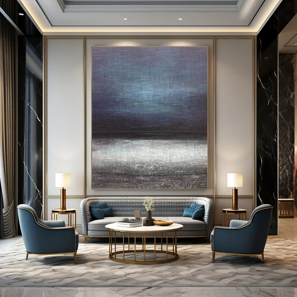 Moody Dark - Light Abstract Horizon Painting for Dramatic Spaces HENG259