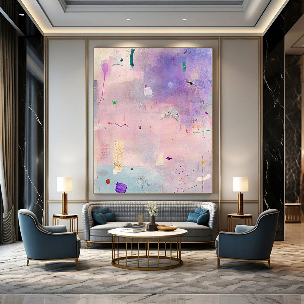 Purple and Pink Abstract Scatter Painting of Whimsical Freedom GAB0177