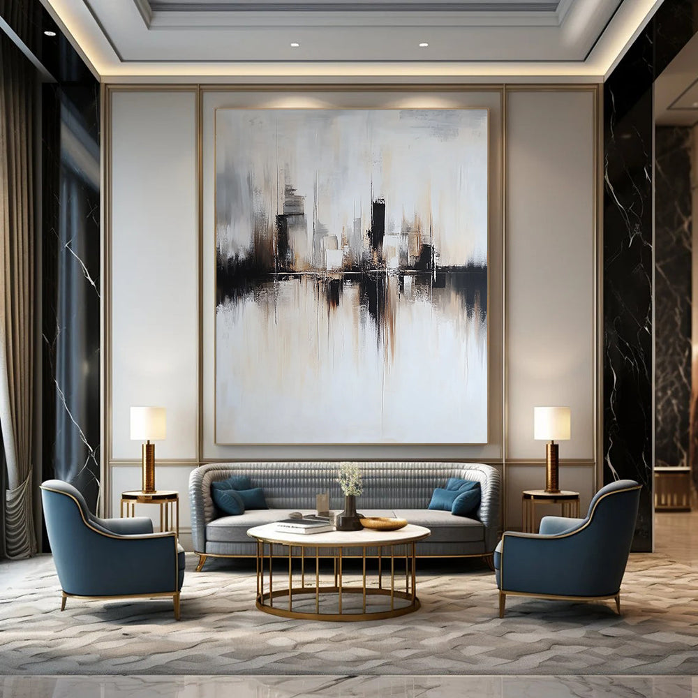 Monochrome Cityscape Abstract Painting for Urban - Themed Lofts GAB1397