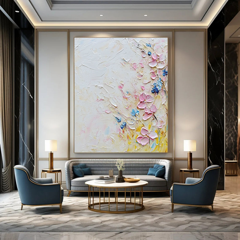 Pastel Floral Side Textured Abstract Painting for Light - Filled Interiors GAB1412
