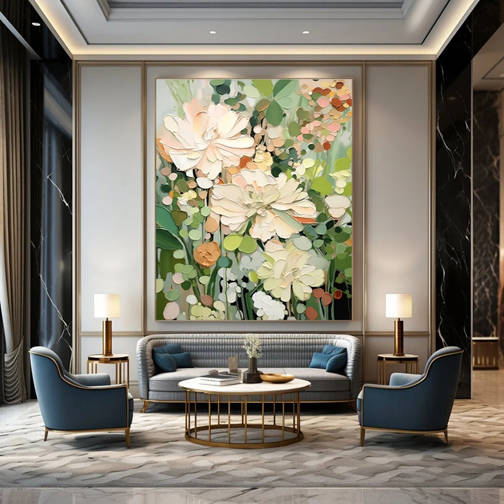 Textured Floral Abstract Painting for Serene Bedrooms HENG422