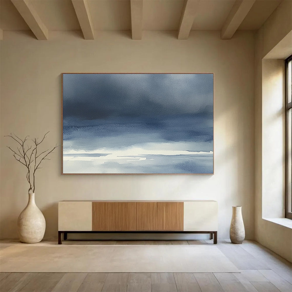 Blue Gradient Seaside Abstract Painting with Subtle Drama ABS614