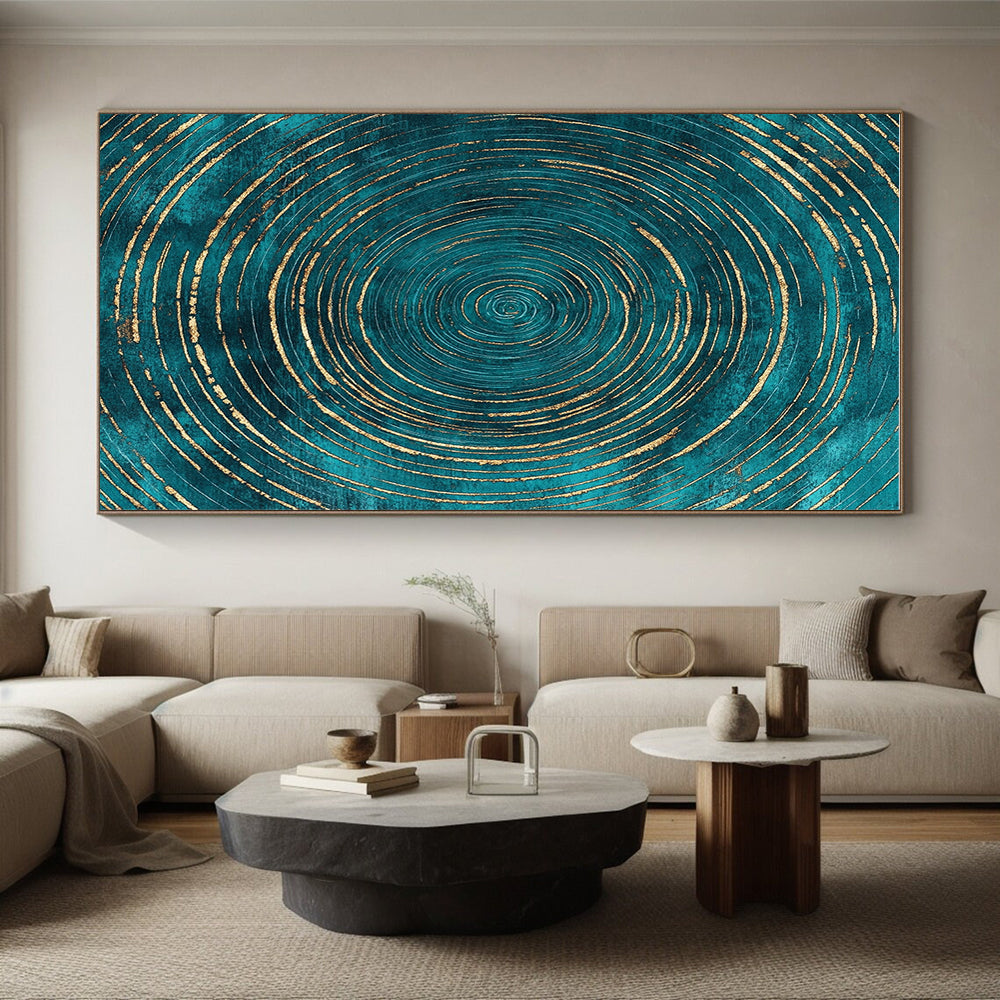 Teal and Gold Circular Abstract Painting with Regal Rhythm WINK284