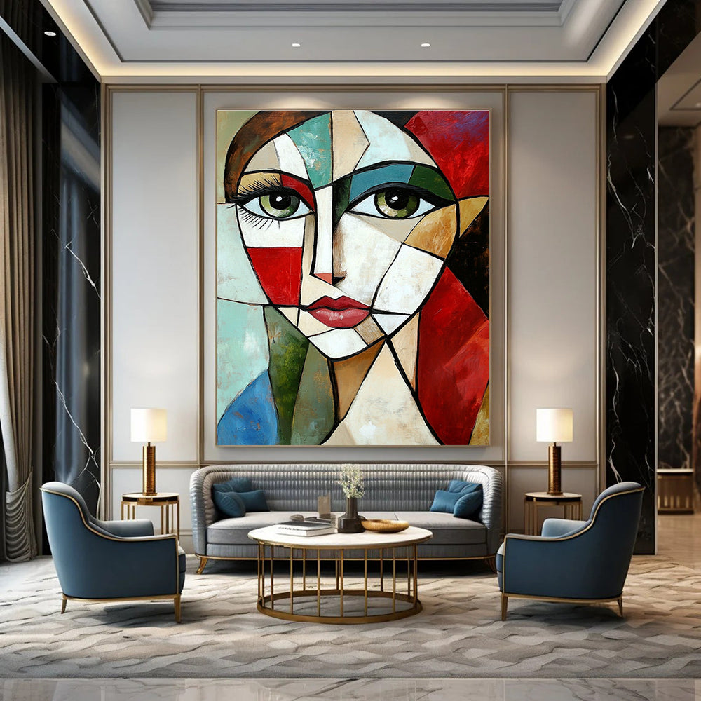 Cubist Woman’s Face Artistic Abstract Painting for Avant - Garde Interiors GAB1427