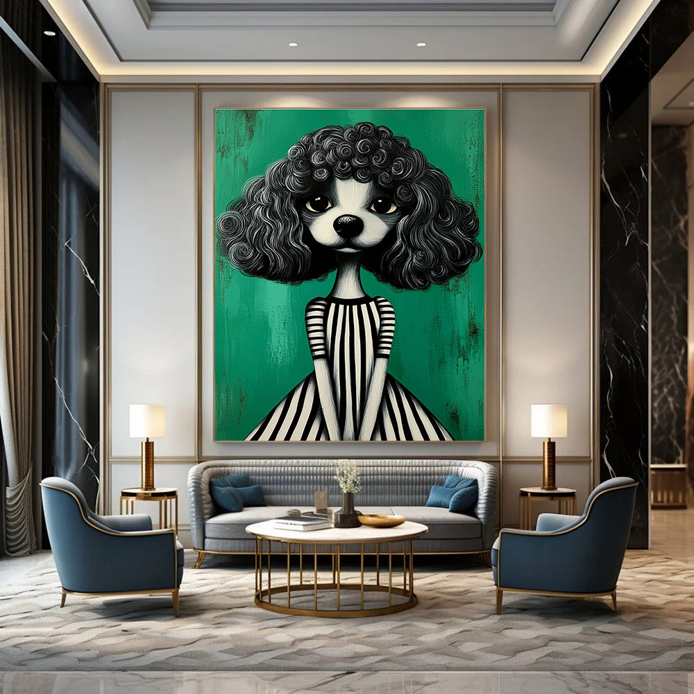 Whimsical Curly - Haired Dog Portrait Abstract Painting GAB0031