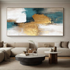 Teal Gold White Abstract Detail Painting with Intricate Textures WINK677