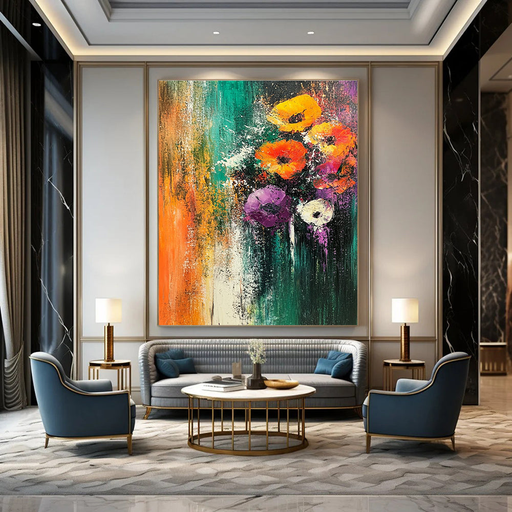 Vivid Floral Burst Abstract Painting for Lively Cafes GAB0762