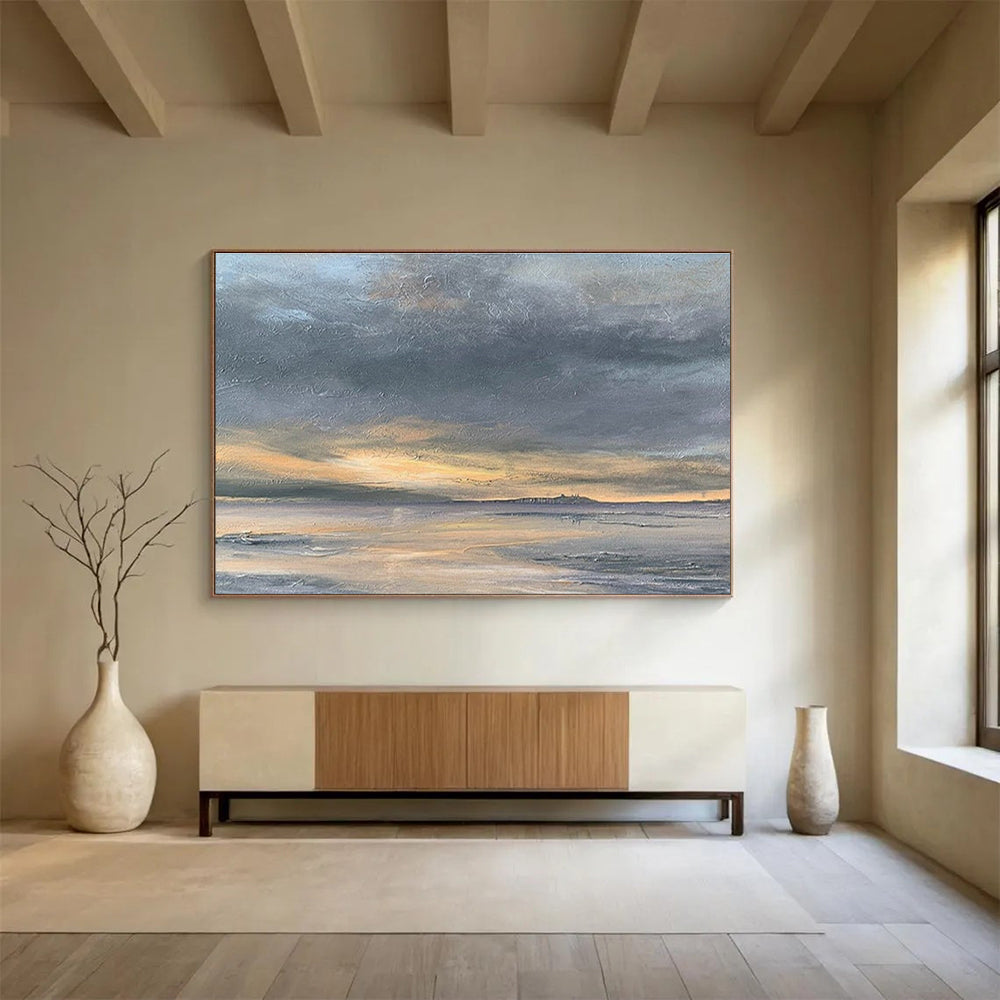 Sunset Over Coastal Horizon Landscape Abstract Painting for Art - Lovers’ Homes YHT022