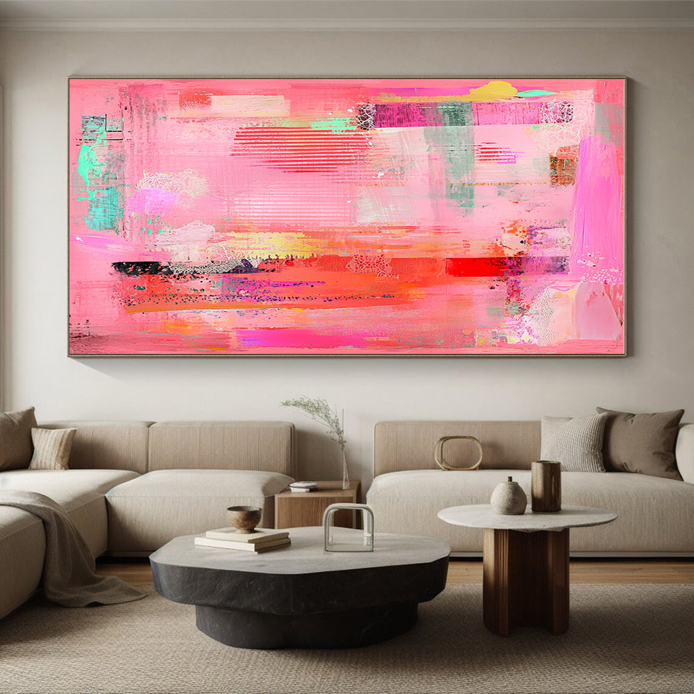 Intricate Pink Collage Abstract Painting with Whimsical Detail WINK255