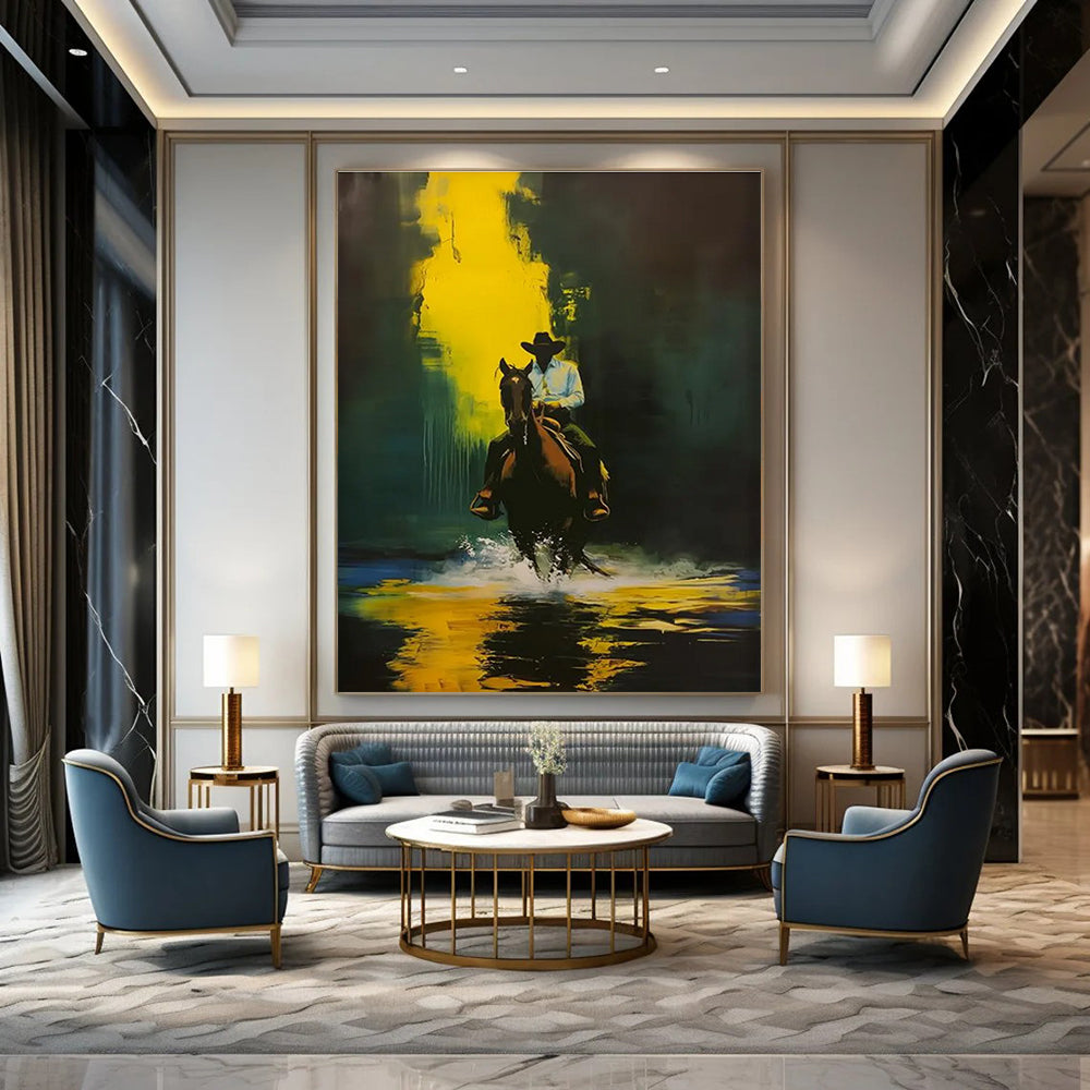 Cowboy on Horseback Abstract Painting for Rustic - Chic Lodges HENG104