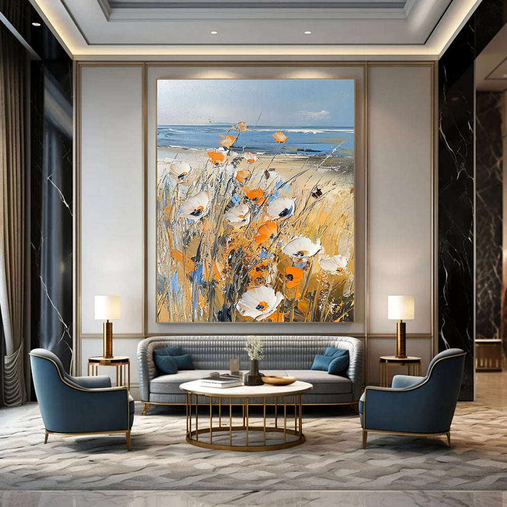 Beach Flowers Serene Abstract Painting for Coastal Homes GAB1415