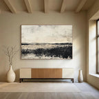 Grayscale Landscape: Textured Fields and Distant Hills Abstract Painting ABS176