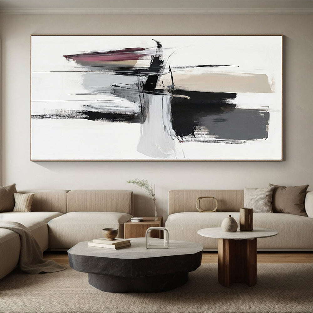 Black Gray White Abstract Painting with Dynamic Strokes WINK666