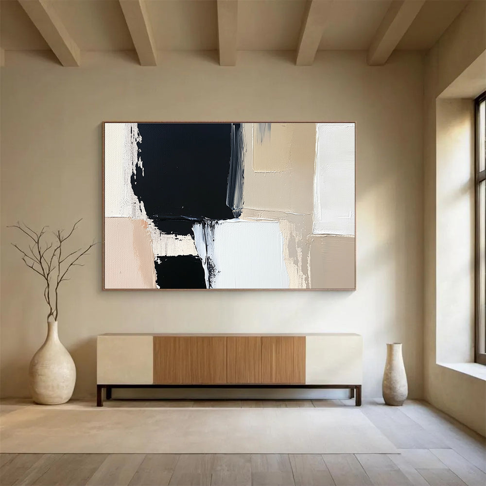 Geometric Color Blocks: Crisp Shapes in Neutral Tones Abstract Painting ABS174