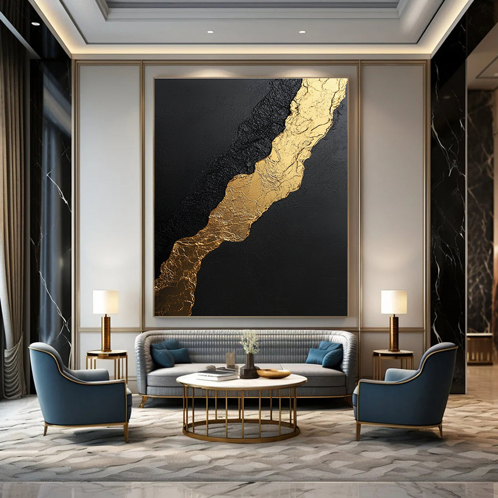 Black and Gold Abstract Painting for Luxurious Dining Rooms GAB0756