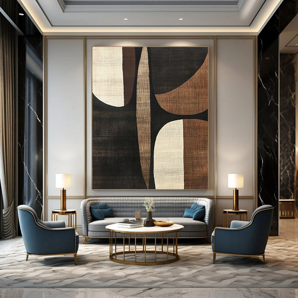 Earth - Toned Geometric Shapes Abstract Painting for Rustic - Modern Home Decor GAB1359