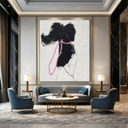 Black Silhouette with Pink Ribbon Abstract Painting for Feminine - Themed Boutiques GAB1376