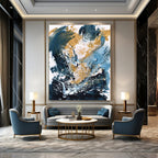 Dynamic Blue - Gold Abstract Splash Painting for Luxe Interiors HENG234