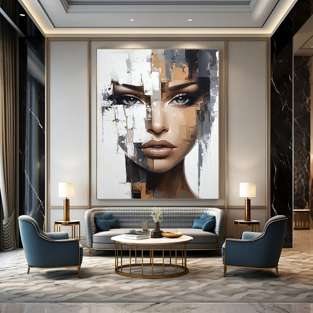 Fragmented Face Abstract Painting with Modern Textures GAB0021
