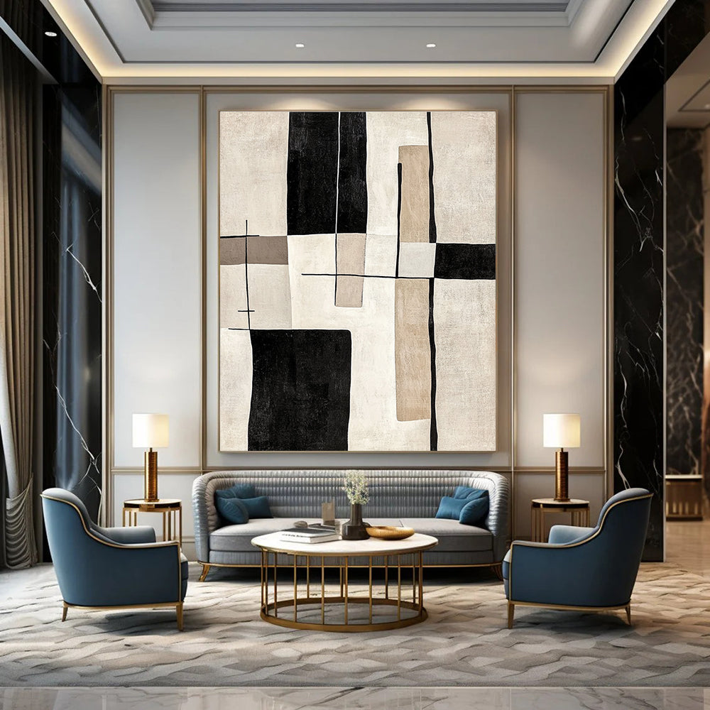 Neutral Geometric Abstract Calm Abstract Painting for Minimalist Bedrooms GAB1406